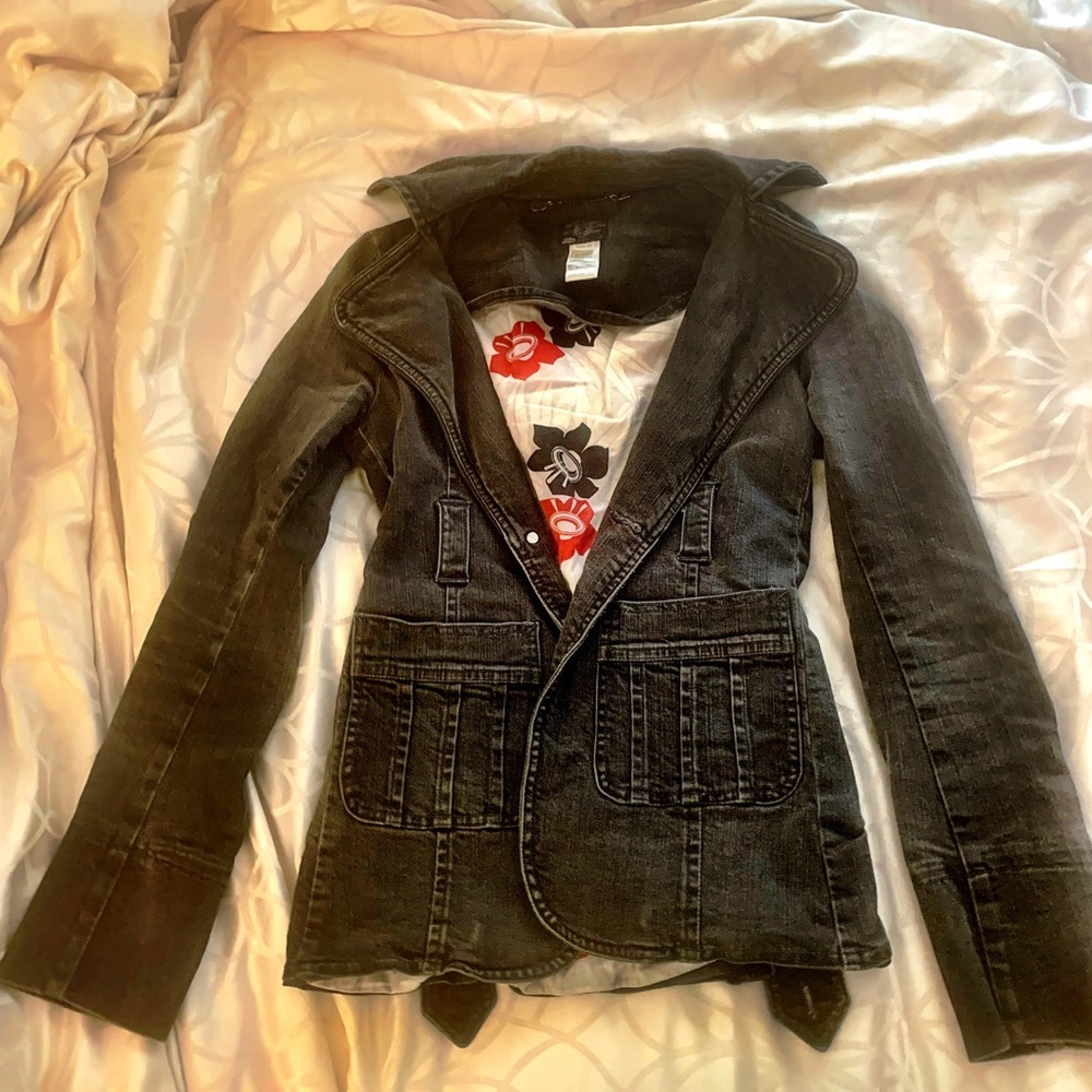 Diesel Grey/Black Jean Jacket with Belt Single Button Front Pockets XS